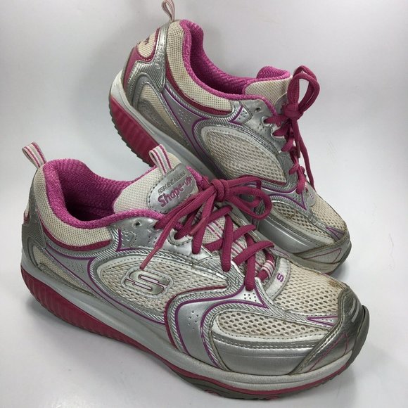 Skechers Shapeups Shoes Womens US 7 - Eu 37 Pink Silver Trainers Training Toning - Picture 1 of 10